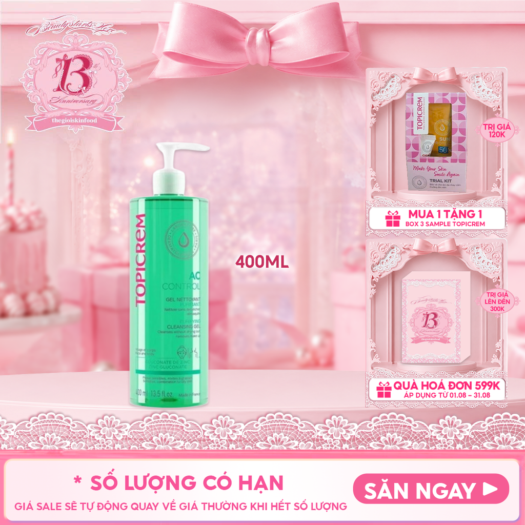 Sữa Rửa Mặt Dạng Gel Topicrem Dành Cho Da Dầu, Hỗn Hợp AC Control Purifying Cleansing Gel