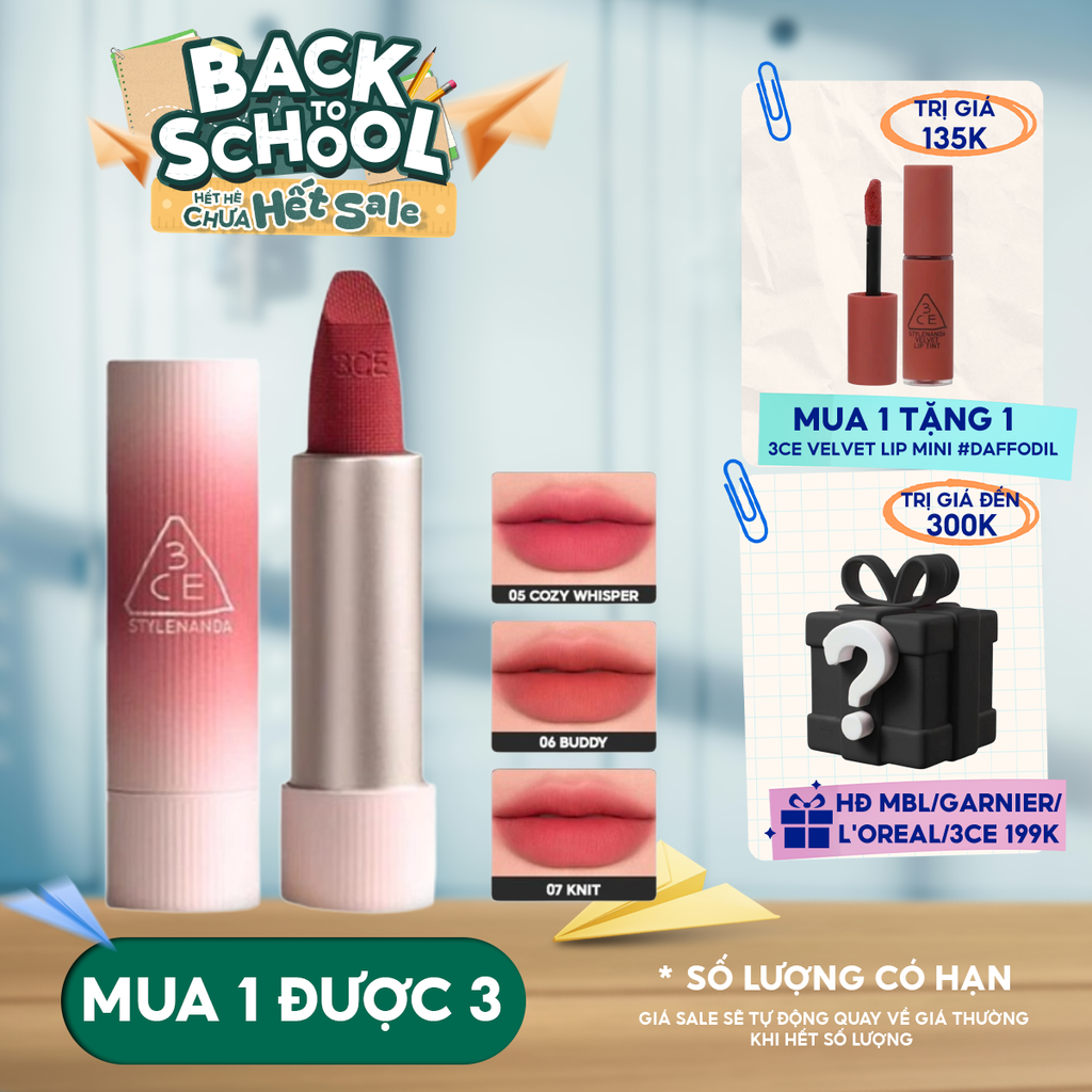 Son Thỏi 3CE Mịn Lì, Mềm Môi Cashmere Hug Lipstick 3.5g