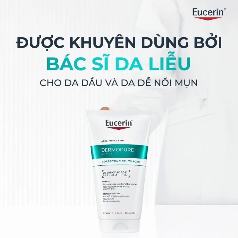 Gel Rửa Mặt Cho Da Dầu Mụn Eucerin Dermopure Clinical Correcting Gel To Foam