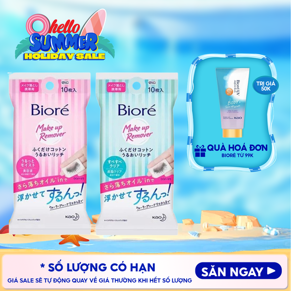  [Gói 10 Miếng] Khăn Tẩy Trang Bioré Cleansing Cotton Rich Moisture 