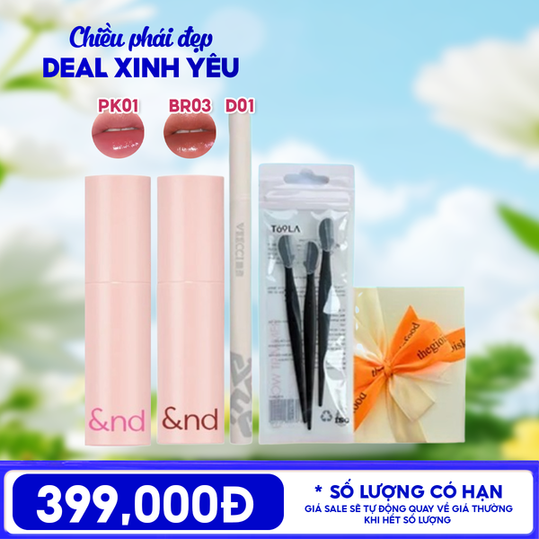  [HỘP QUÀ YÊU THƯƠNG] Son Dưỡng Có Màu And By Romand Glassy Balm + Bút Kẻ Mắt VEECCI Vivid Color Eyeliner Pen + Dao Cao Lông Mày TOOLA + Hộp Quà Ngẫu Nhiên 