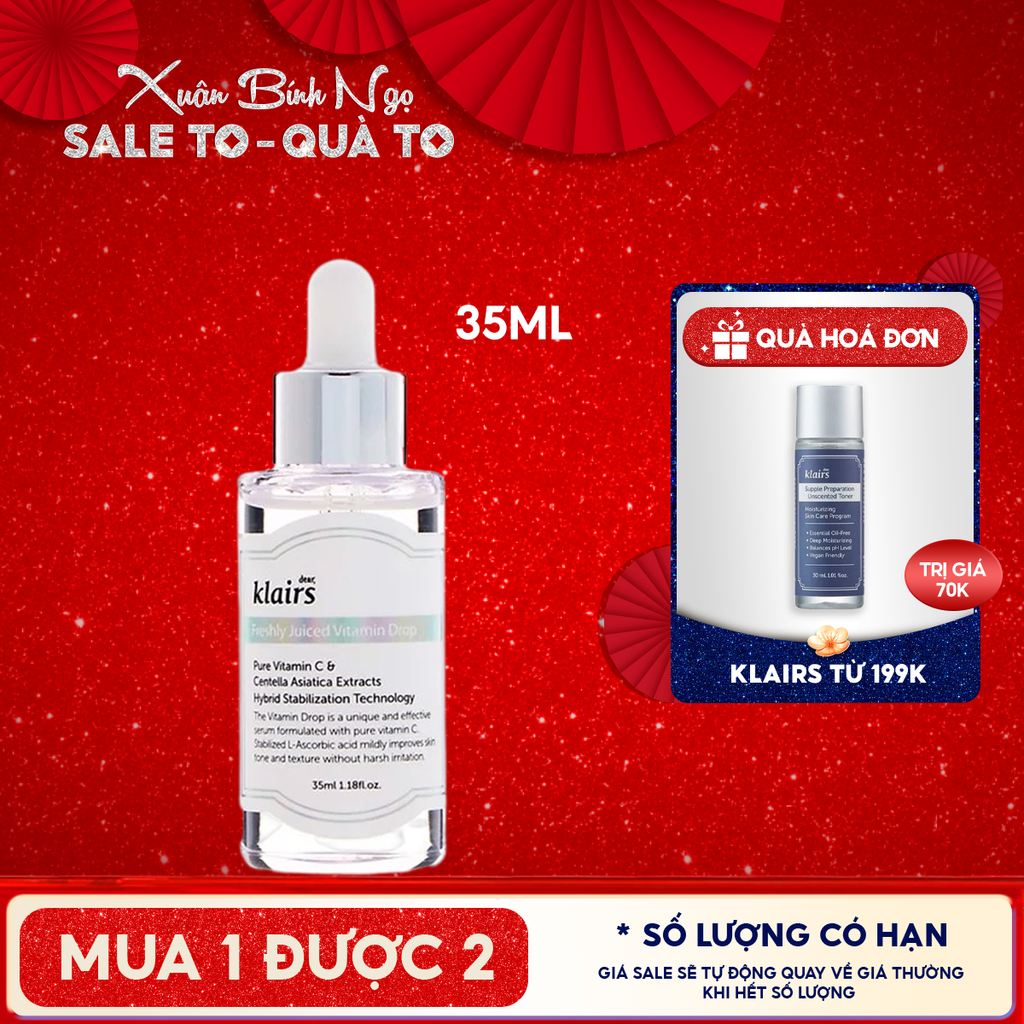 Serum Klairs Vitamin C Hỗ Trợ Dưỡng Sáng, Mờ Thâm Nám Dành Cho Da Dễ Kích Ứng Freshly Juiced Vitamin Drop 35ml