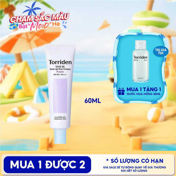  Kem Chống Nắng Torriden Nâng Tông Dive In Tone Up Sun Cream Purple SPF50+ PA++++ 60ml 