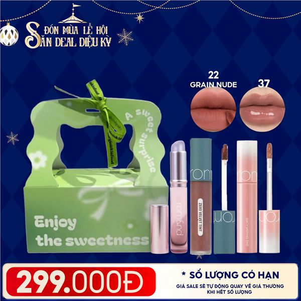  Combo Quà Tặng: Son Kem Lì Romand Zero Velvet Tint + Son Tint Lì Romand Juicy Lasting Tint + Cọ Môi Silicon + Túi Quà 