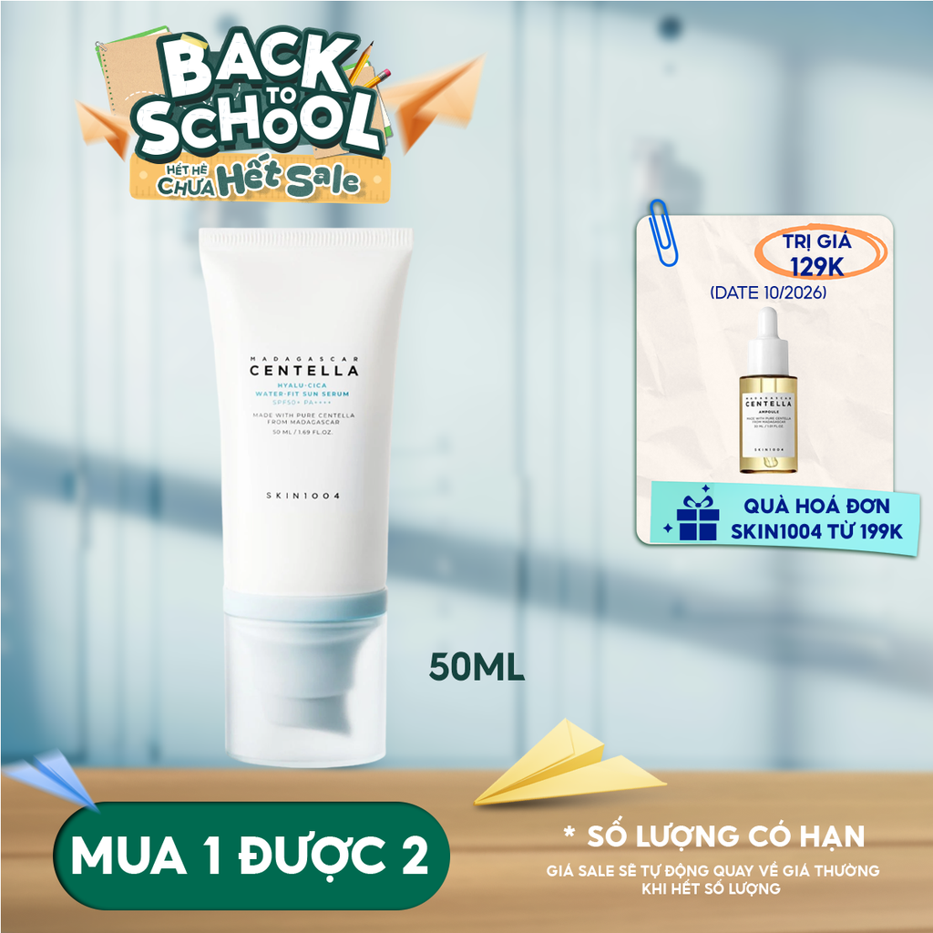 Tinh Chất Chống Nắng Skin1004 Cấp Ẩm, Làm Dịu, Bảo Vệ Làn Da Madagascar Centella Hyalu-Cica Water Fit Sun Serum SPF50+ PA++++ 50ml