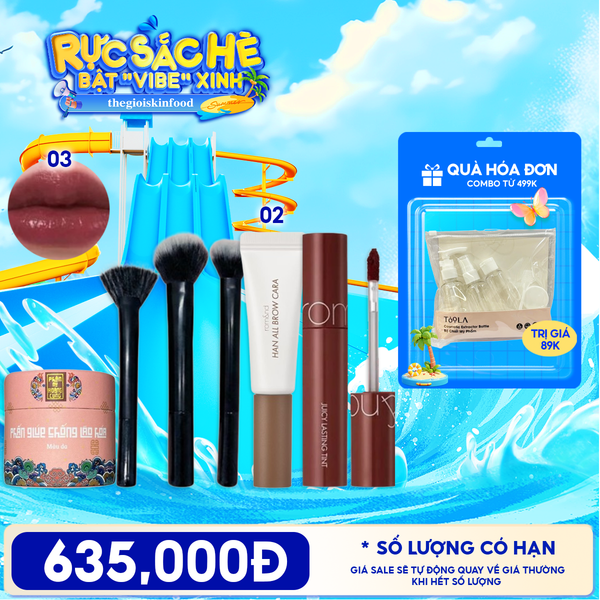  Combo Phấn Nụ Hoàng Cung Dưỡng Da + Mascara Chân Mày Romand Han All Brow Cara + Son Tint Lì Romand The Juicy Lasting Tint + Bộ Cọ Trang Điểm Tạo Khối, Bắt Sáng TOOLA 