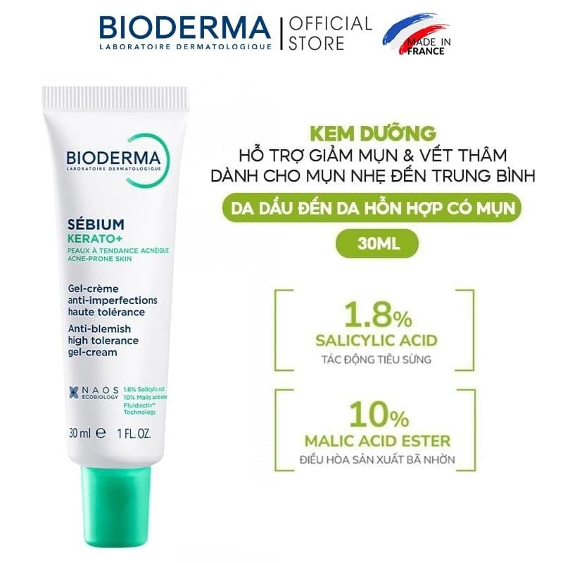 Kem Dưỡng Hỗ Trợ Cải Thiện Mụn & Mờ Thâm Bioderma Sebium Kerato+ 30ml