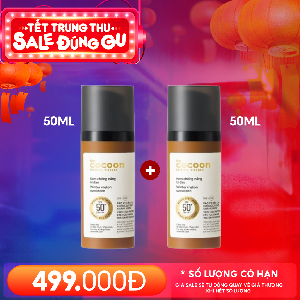 Kem Chống Nắng Cocoon Bí Đao Quang Phổ Rộng Dành Cho Da Dầu, Nhạy Cảm Winter Melon Sunscreen SPF50+ PA++++ 50ml