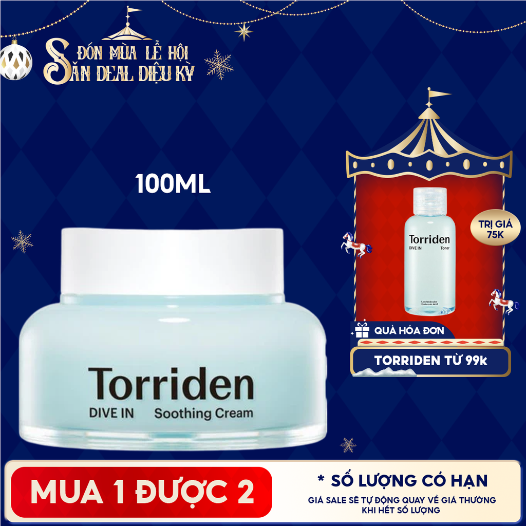 Kem Dưỡng Torriden Làm Dịu, Dưỡng Ẩm, Căng Mịn Da Dive-In Low Molecular Hyaluronic Acid Soothing Cream 100ml