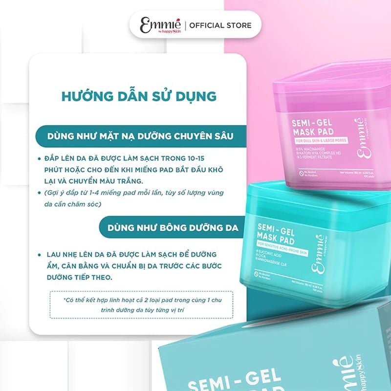 Toner Pad Emmié By Happyskin Dưỡng Ẩm, Làm Dịu Da, Hỗ Trợ Làm Sáng Da Semi-Gel Mask Pad