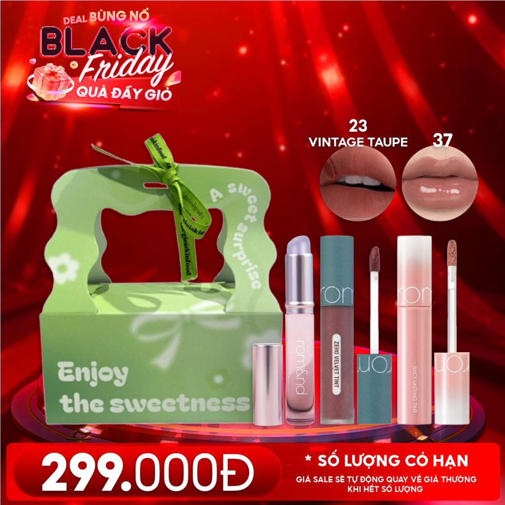 Combo Quà Tặng 20/11: Son Kem Lì Romand Zero Velvet Tint + Son Tint Lì Romand Juicy Lasting Tint + Cọ Môi Silicon + Túi Quà