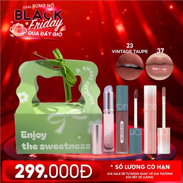  Combo Quà Tặng 20/11: Son Kem Lì Romand Zero Velvet Tint + Son Tint Lì Romand Juicy Lasting Tint + Cọ Môi Silicon + Túi Quà 