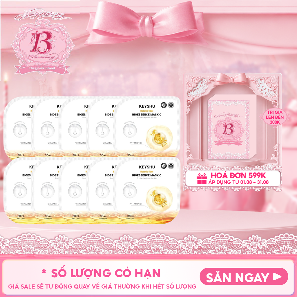 Combo 10 Miếng Mặt Nạ Keyshu Dưỡng Ẩm, Làm Mềm Da, Hỗ Trợ Ngừa Lão Hóa Bioessence Mask 30ml