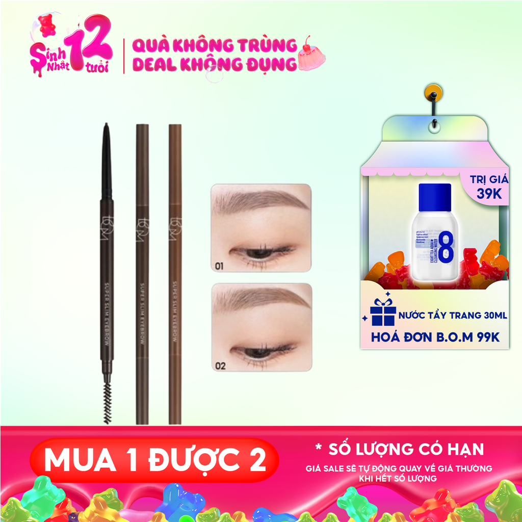 Chì Kẻ Chân Mày B.O.M Siêu Mảnh, Lâu Trôi Super Slim Eyebrow 0.1g
