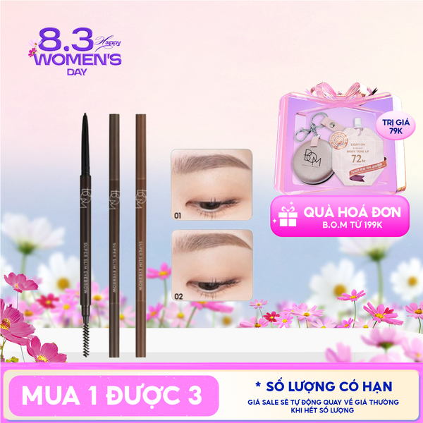  Chì Kẻ Chân Mày B.O.M Siêu Mảnh, Lâu Trôi Super Slim Eyebrow 0.1g 