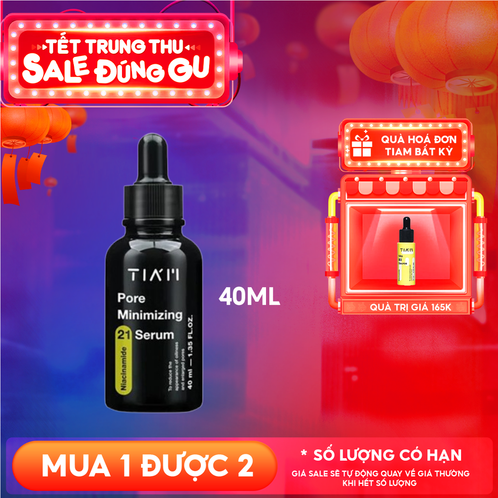 Serum Tiam Kiểm Soát Dầu Nhờn, Thu Nhỏ Lỗ Chân Lông, Làm Đều Màu Da Niacinamide 20% + Zinc 1% Tiam Pore Minimizing 21 Serum 40ml
