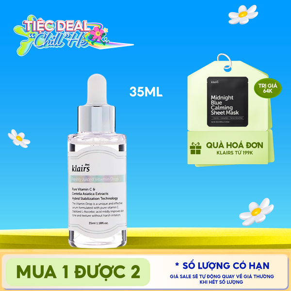  Serum Klairs Vitamin C Hỗ Trợ Dưỡng Sáng, Mờ Thâm Nám Dành Cho Da Dễ Kích Ứng Freshly Juiced Vitamin Drop 35ml 