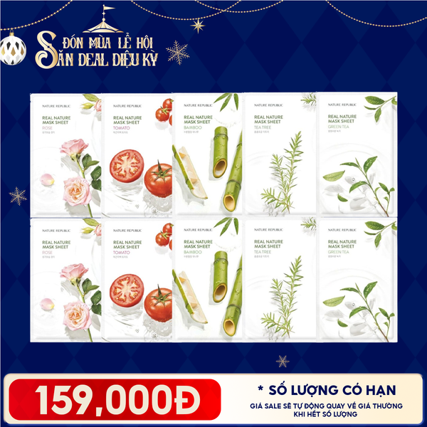  Combo Mask 10 Miếng Mặt Nạ Dưỡng Ẩm Nature Republic Chiết Xuất Từ Thiên Nhiên Real Nature Mask Sheet 23ml 