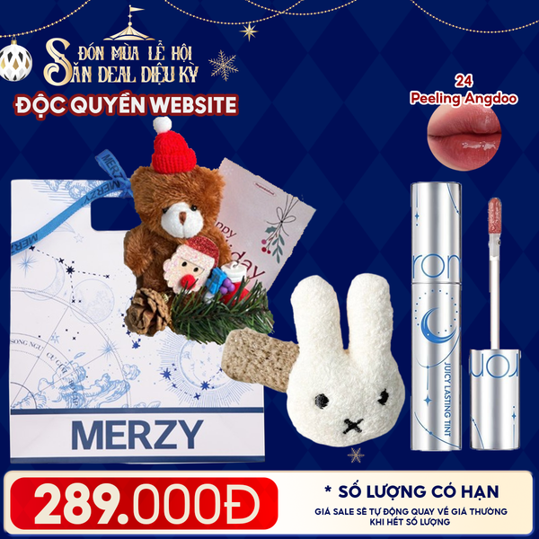  Túi Quà Giáng Sinh: Son Romand + Kẹp Tóc Ngẫu Nhiên + Set Quà Gấu + Túi Giấy Merzy Holiday 