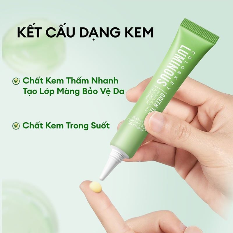 Kem Hỗ Trợ Giảm Mụn Colorkey Trà Xanh Luminous Green Tea Purifying Acne Treatment 20g