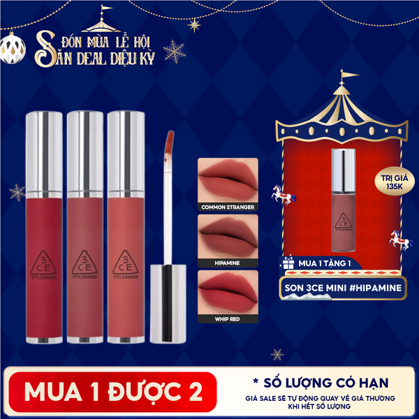  Son Kem Lì 3CE Mịn Mượt Môi Hazy Lip Clay 4g 