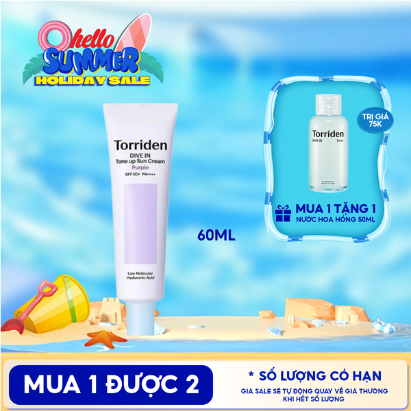  Kem Chống Nắng Torriden Nâng Tông Dive In Tone Up Sun Cream Purple SPF50+ PA++++ 60ml 