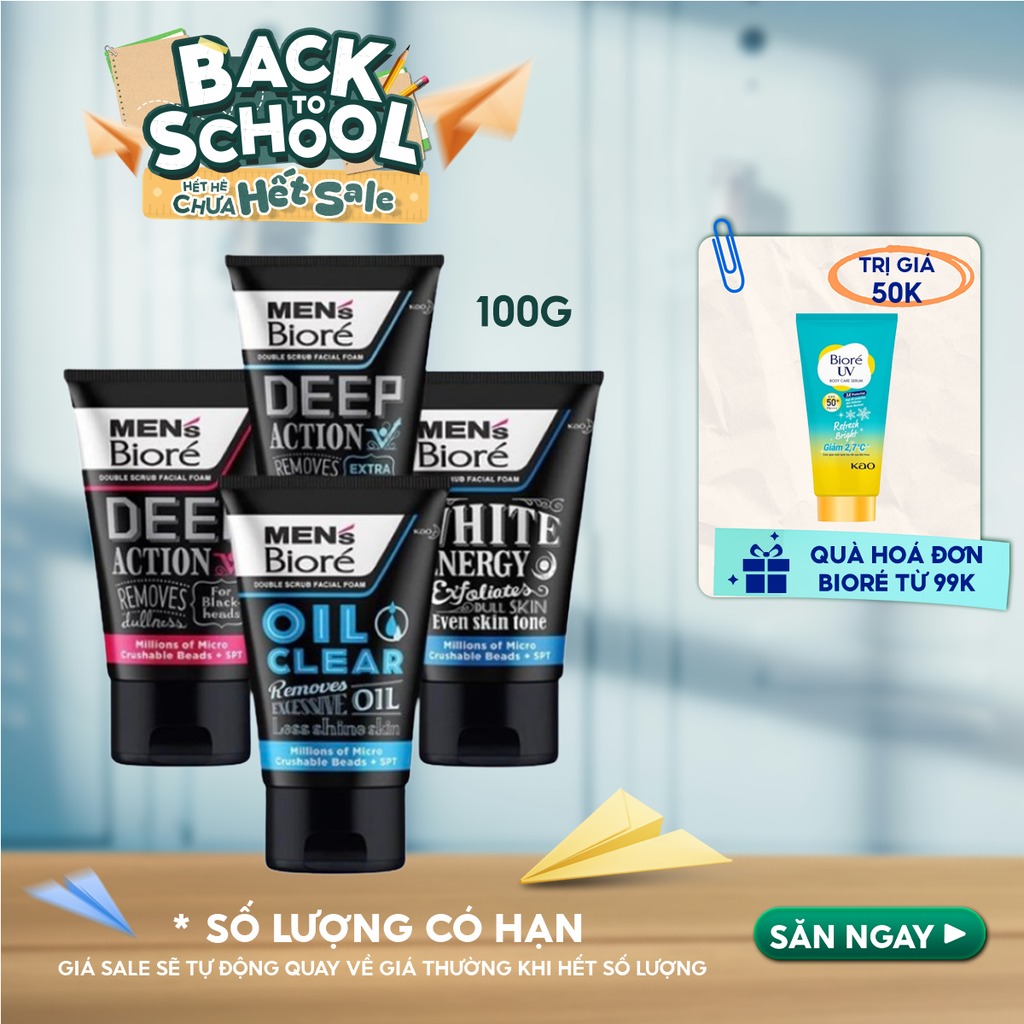 Sữa Rửa Mặt Men's Bioré Chứa Hạt Tác Động Kép Double Scrub Facial Foam 100g