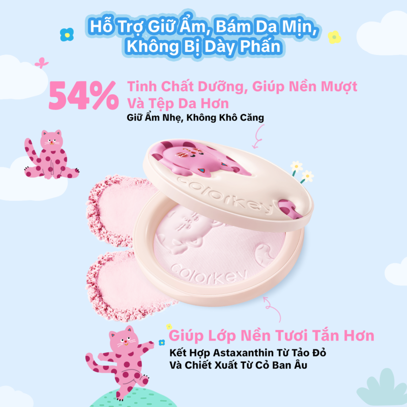 Phấn Phủ Dạng Nén Colorkey Blurring Silky Setting Powder #Soft Lavender 7g (The Polka Dot Cat Edition)