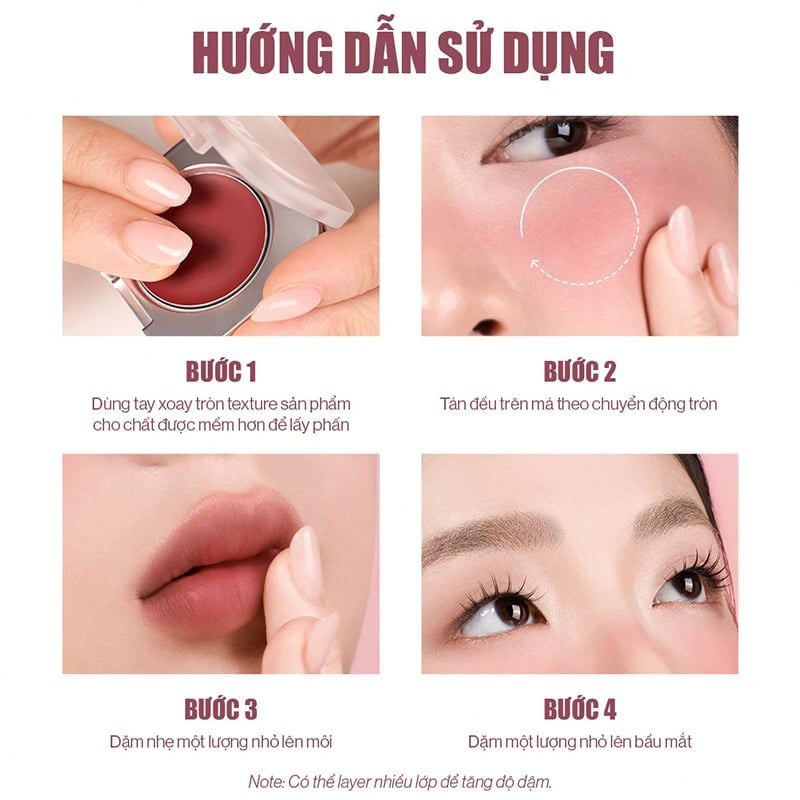 Má Hồng Kem & Son Môi Glamrr Q Mịn Lì, Bền Màu Mellow Touch Lip&Cheek Pot 1.8g