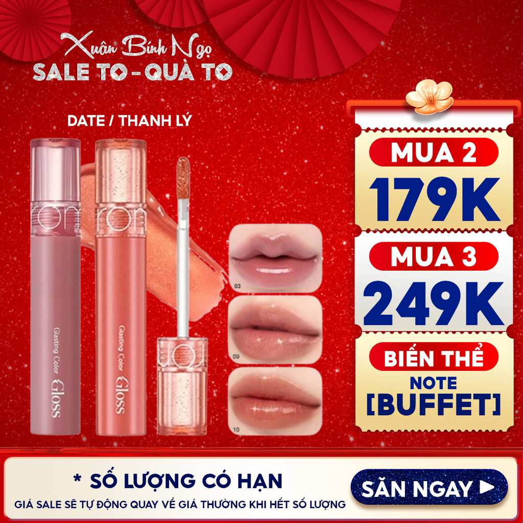 [GIÁ HỦY DIỆT][Màu 01-10][COLOR GLOSS] Son Bóng Romand Cho Môi Căng Mọng, Mềm Mịn Glasting Color Gloss 4g