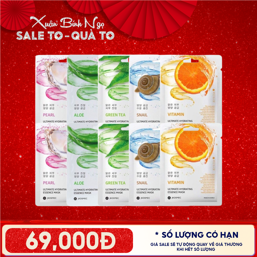 Combo 10 Mask: Mặt Nạ Jkosmec Tinh Chất Cấp Ẩm Chuyên Sâu Ultimate Hydrating Essence Mask 25ml (10 miếng)