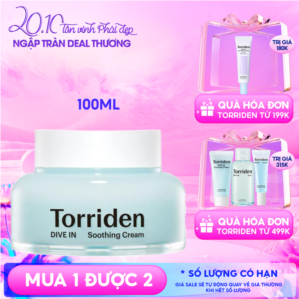 Kem Dưỡng Torriden Làm Dịu, Dưỡng Ẩm, Căng Mịn Da Dive-In Low Molecular Hyaluronic Acid Soothing Cream 100ml