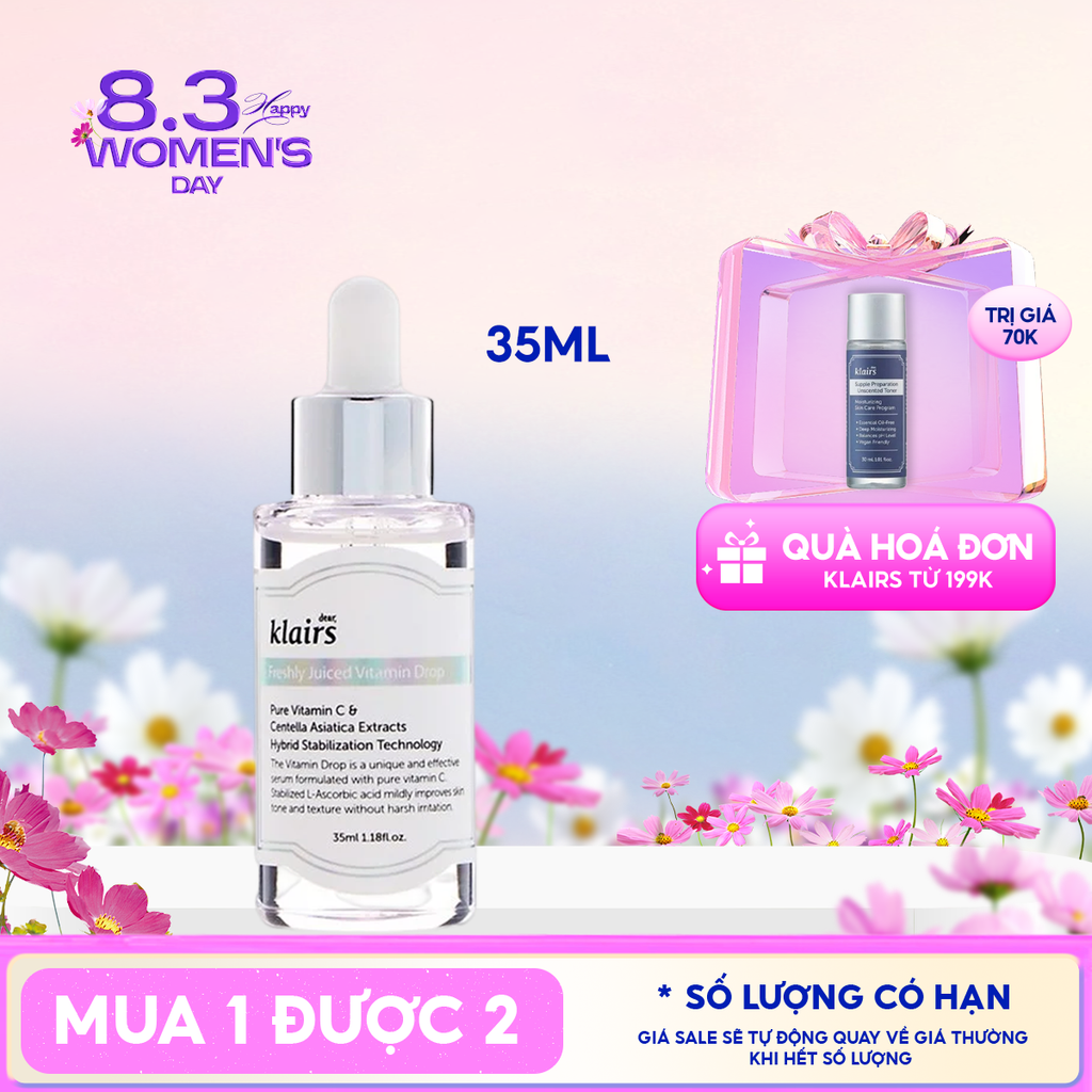 Serum Klairs Vitamin C Hỗ Trợ Dưỡng Sáng, Mờ Thâm Nám Dành Cho Da Dễ Kích Ứng Freshly Juiced Vitamin Drop 35ml