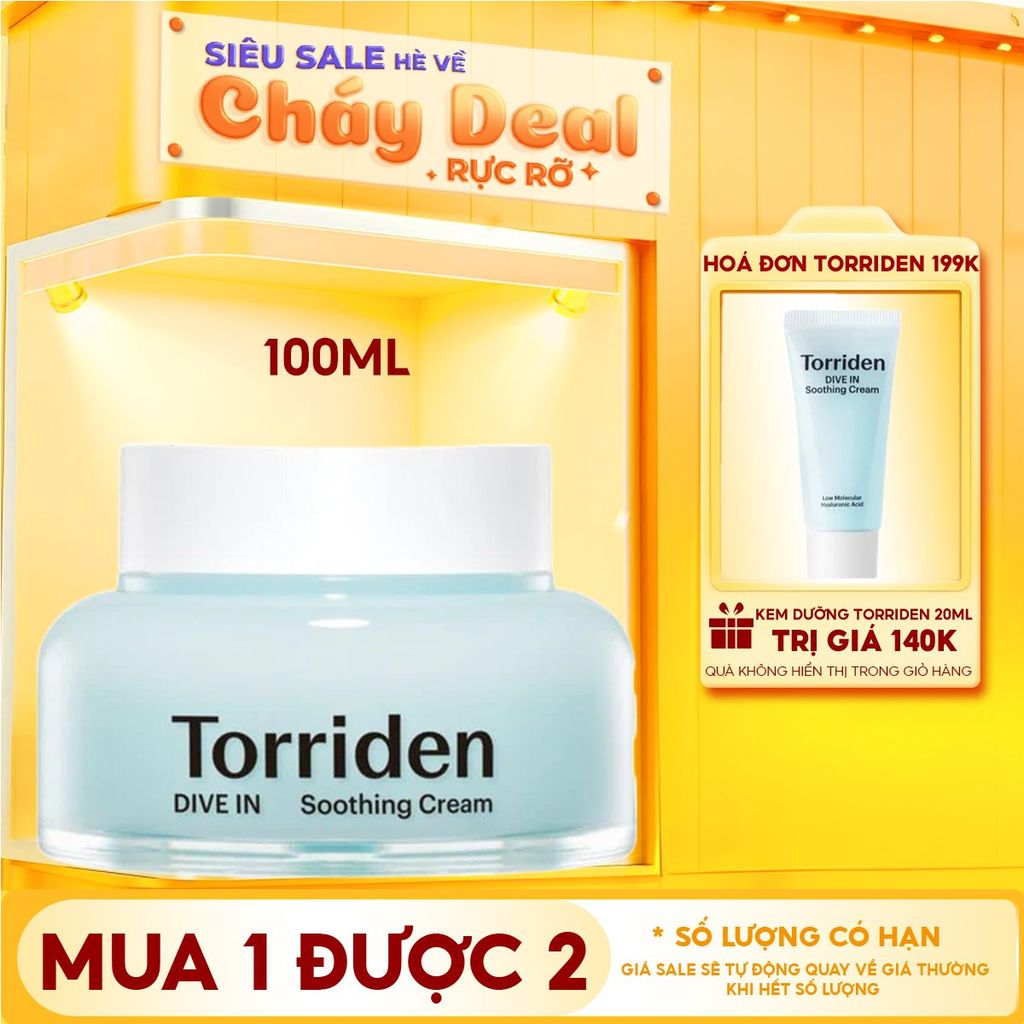 Kem Dưỡng Torriden Làm Dịu, Dưỡng Ẩm, Căng Mịn Da Dive-In Low Molecular Hyaluronic Acid Soothing Cream 100ml