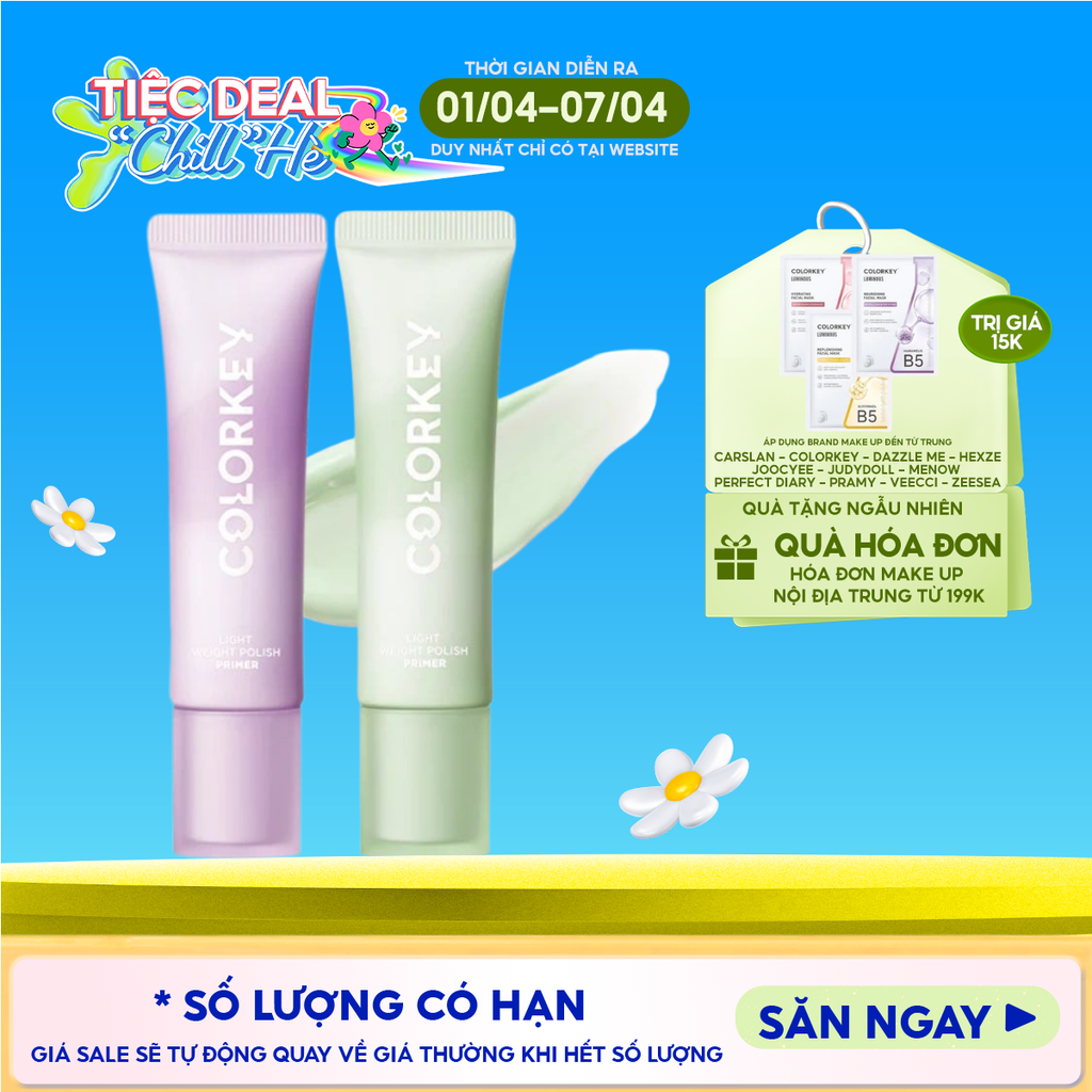 Kem Lót Trang Điểm Colorkey Mỏng Nhẹ, Nâng Tông, Làm Đều Màu Da Light Weight Polish Primer 30g