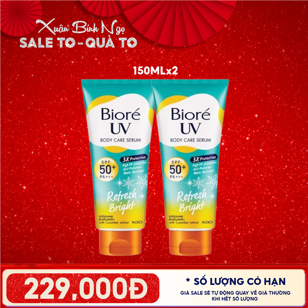 Combo 2 Tuýp Serum Dưỡng Thể Chống Nắng Bioré Kháng Bụi UV Anti-Pollution Body Care SPF50+/PA+++ Refresh Bright 150ML