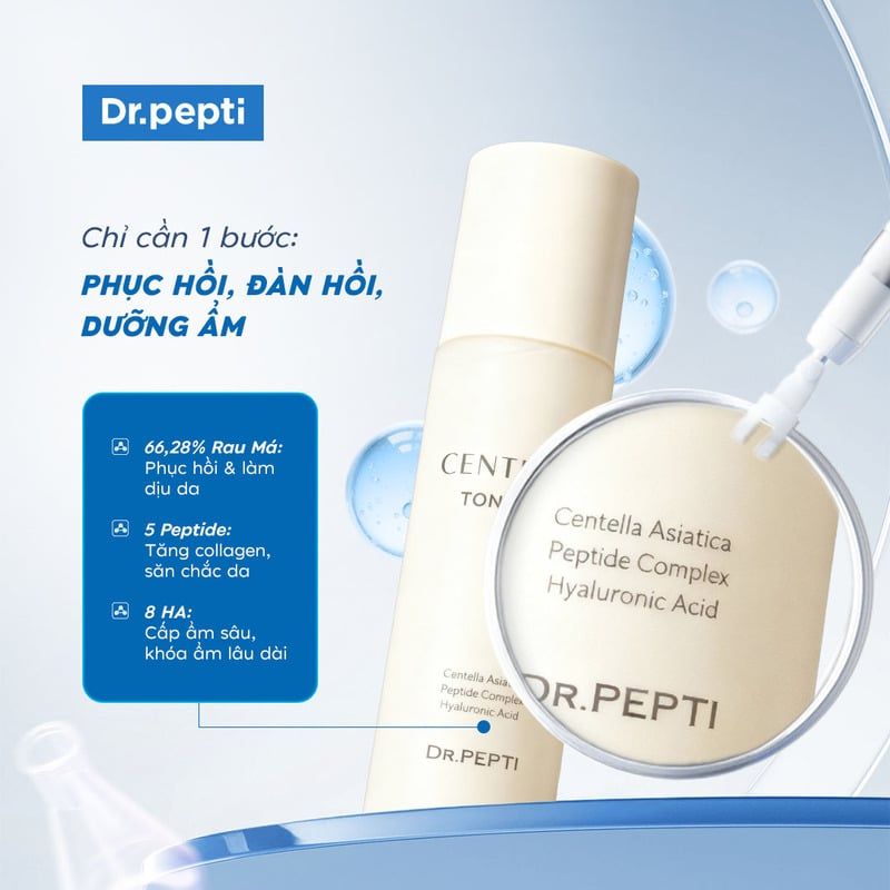 Nước Hoa Hồng Căng Bóng, Cấp Ẩm Sâu Dr.Pepti Centella Toner EX 180ml