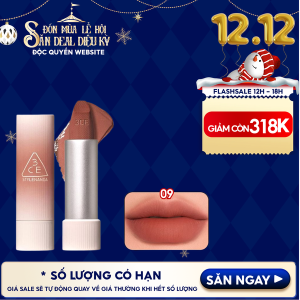  Son Thỏi 3CE Mịn Lì, Mềm Môi Cashmere Hug Lipstick 3.5g 