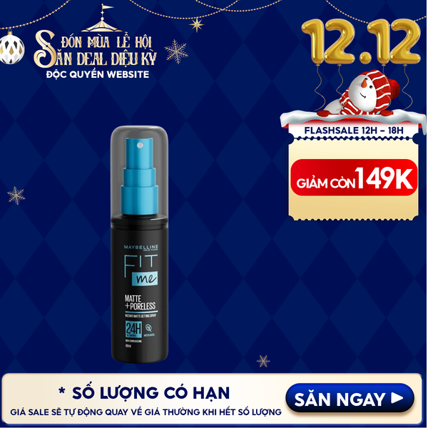  Xịt Khóa Nền Maybelline Cố Định Trang Điểm Kiềm Dầu, Mịn Lì Fit Me Matte Poreless Setting Spray 60ml 