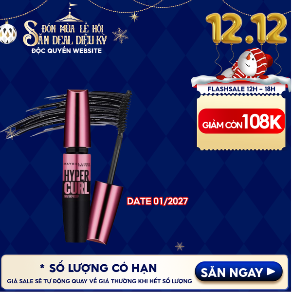 Mascara Làm Dài Và Cong Mi, Không Lem Không Trôi Maybelline The Hyper Curl Mascara 9.2ml 