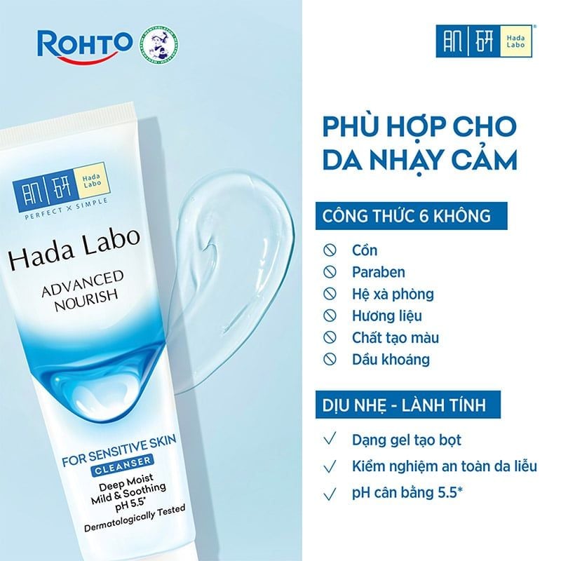 Sữa Rửa Mặt Hada Labo Dưỡng Ẩm Cho Da Nhạy Cảm Advanced Nourish For Sensitive Skin Cleanser 80g