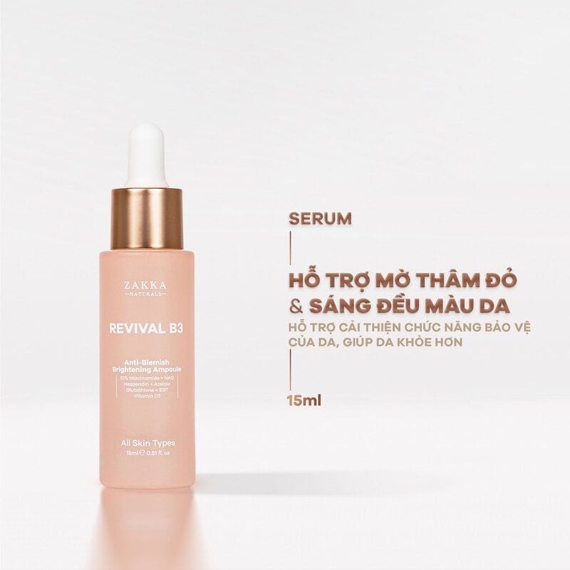 Serum Zakka Naturals Hỗ Trợ Mờ Thâm Mụn, Sáng Đều Màu Da Revival B3 Anti-Blemish and Brightening Ampoule 15ml