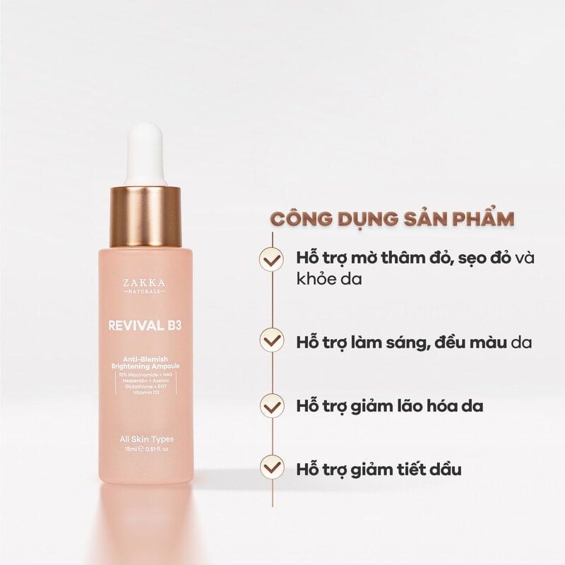 Serum Zakka Naturals Hỗ Trợ Mờ Thâm Mụn, Sáng Đều Màu Da Revival B3 Anti-Blemish and Brightening Ampoule 15ml