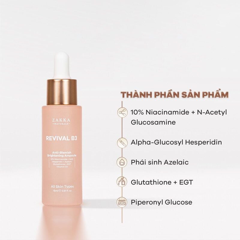 Serum Zakka Naturals Hỗ Trợ Mờ Thâm Mụn, Sáng Đều Màu Da Revival B3 Anti-Blemish and Brightening Ampoule 15ml