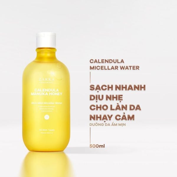  Nước Tẩy Trang Zakka Naturals Hoa Cúc Dịu Nhẹ Dành Cho Da Nhạy Cảm Calendula & Manuka Honey Ultra Mild Micellar Water 500ml 