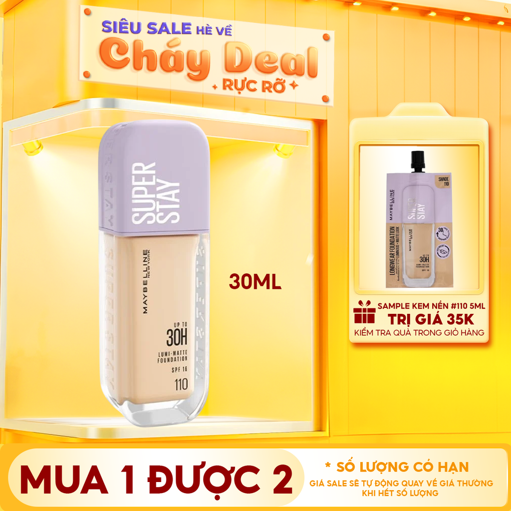 Kem Nền Bắt Sáng, Che Phủ Cao, Siêu Nhẹ Mặt Maybelline Super Stay Up To 30H Lumi Matte Foundation 35ml