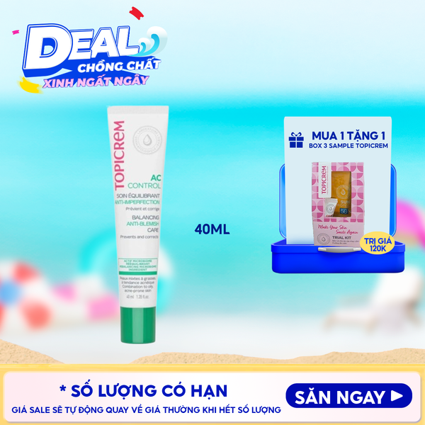  Kem Dưỡng Hỗ Trợ Giảm Mụn, Dưỡng Ẩm Giúp Da Mềm Mịn Topicrem AC Control Balancing Anti-Blemish Care 40ml 