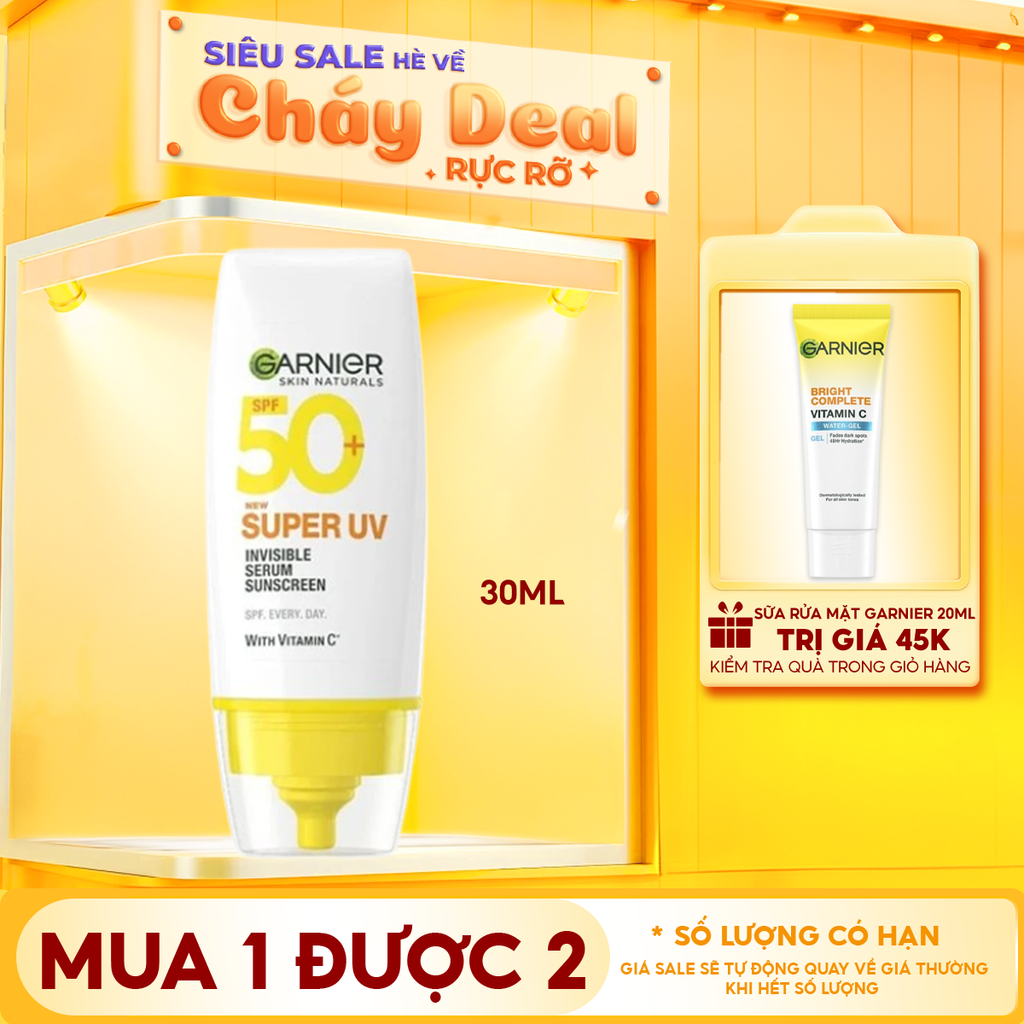 Serum Chống Nắng Garnier Mỏng Nhẹ Skin Naturals Super UV Invisible Serum Sunscreen SPF50+/PA++++