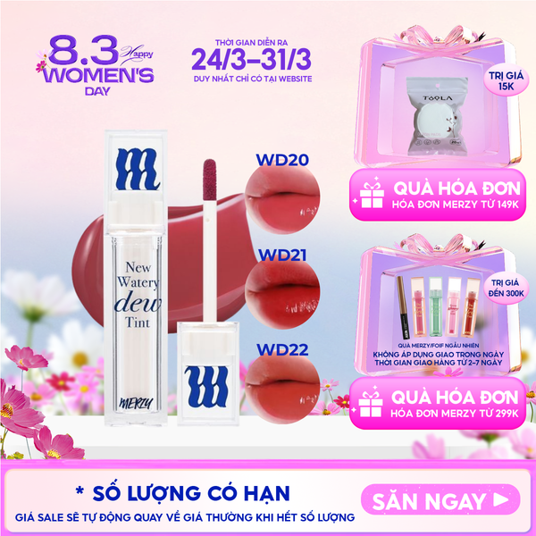 [NEW DEW] Son Tint Bóng Merzy Dạng Thạch, Bền Màu, Lâu Trôi Cho Đôi Môi Căng Mọng, Ẩm Mịn The Watery Dew Tint 