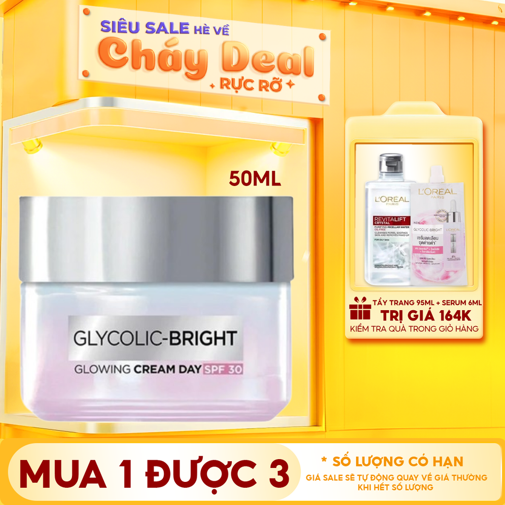 Kem Dưỡng Ban Ngày Hỗ Trợ Mờ Thâm Nám L'Oreal Glycolic Bright Glowing Cream Day